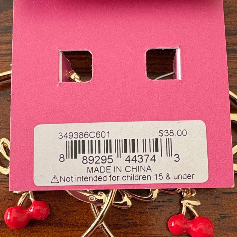 Betsey Johnson Gold Hoops with Red Cherry Accents - Picture 6 of 6
